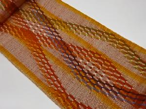 リサイクル　手織り紬変わり織変わり縞模様織出し袋帯